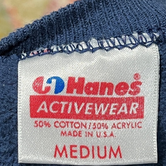 Vintage 1980s Floral Flower Blue Stitched Crewneck 80s Pullover Sweatshirt - Picture 3 of 3